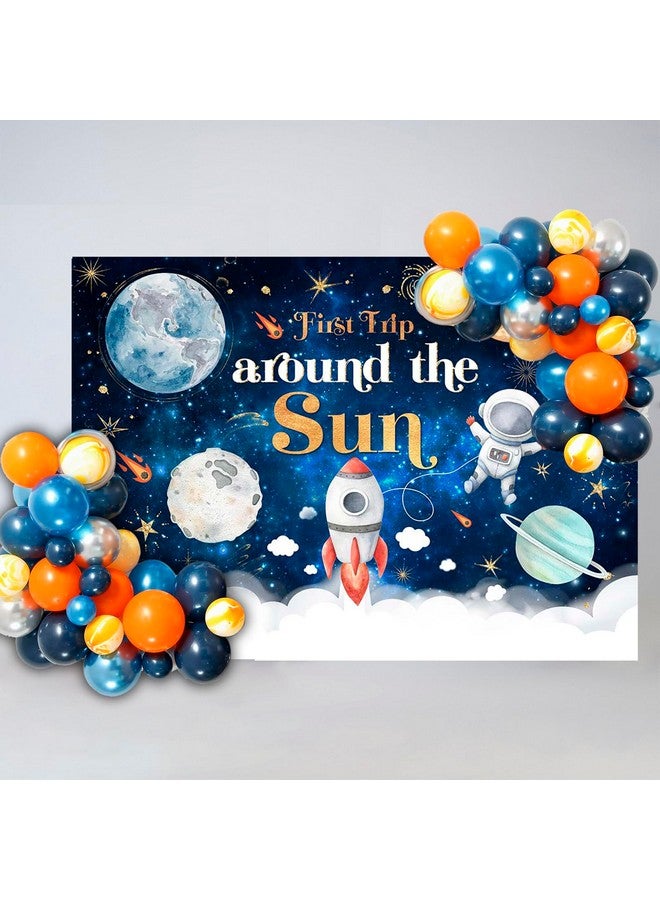 Mocsicka First Trip Around The Sun Birthday Backdrop For Boy Outer Space Sun 1St Birthday Party Decoration Galaxy Blast Off Moon Planets Rocket 1St Trip Around The Sun Cake Table Banner(82''X60'') - Image 4