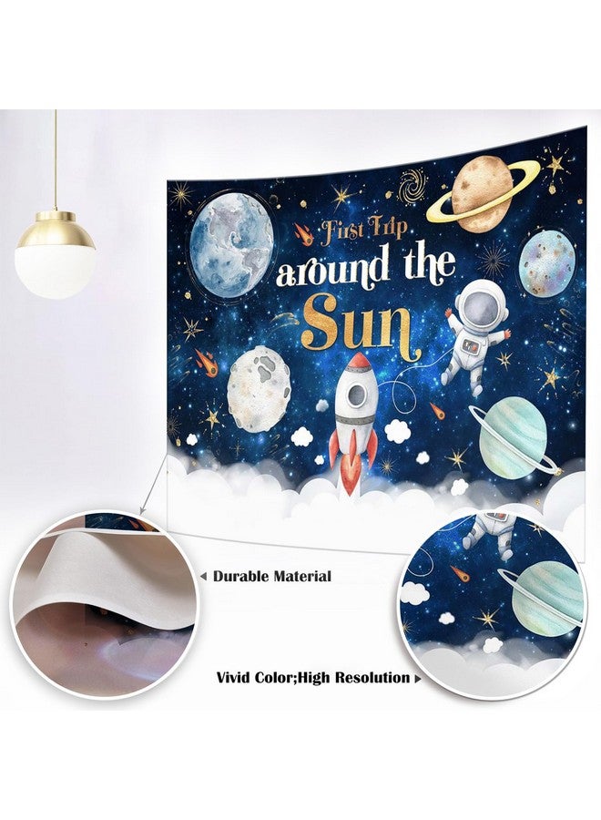 Mocsicka First Trip Around The Sun Birthday Backdrop For Boy Outer Space Sun 1St Birthday Party Decoration Galaxy Blast Off Moon Planets Rocket 1St Trip Around The Sun Cake Table Banner(82''X60'') - Image 3