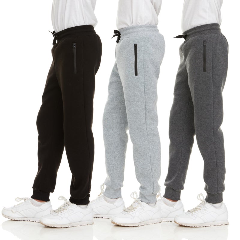 PURE CHAMP 3Pk Boys Sweatpants Fleece Athletic Workout Kids Clothes Boys Joggers with Zipper Pocket and Drawstring Size 4-20 (Set1 Size3T) - Image 1