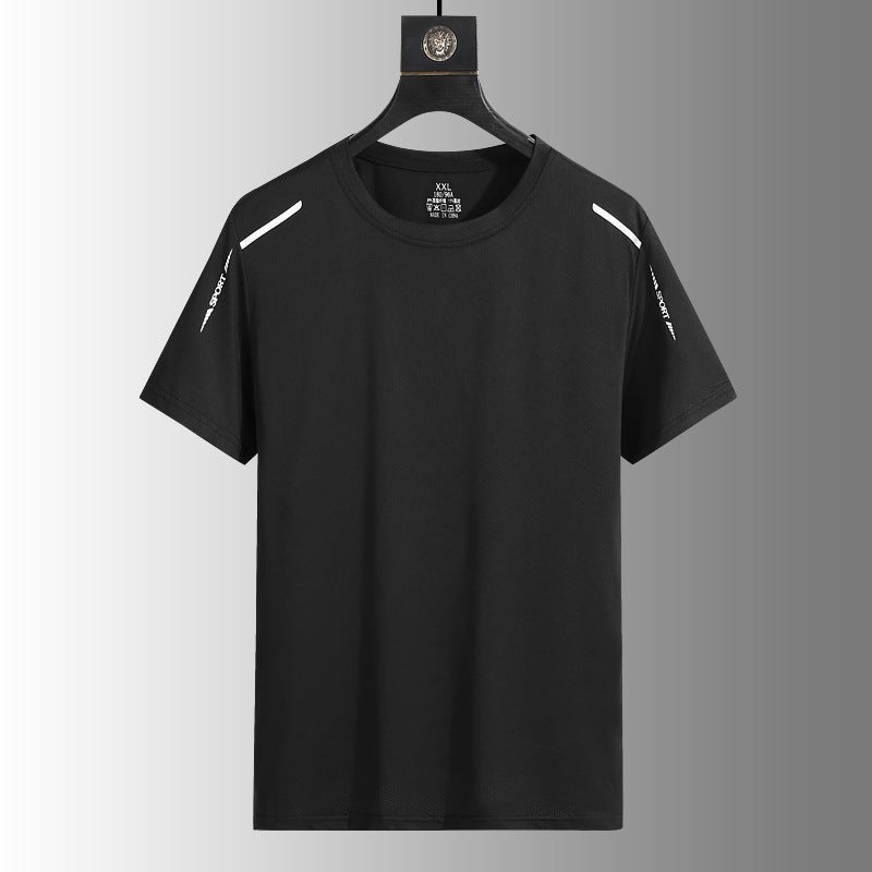 تي شيرت صيفي رقيق من حرير الثلج بأكمام قصيرة للرجال، تي شيرت رياضي فضفاض من الشبك، ملابس رجال، ملابس شبابية 【1】t18 أبيض - Image 2