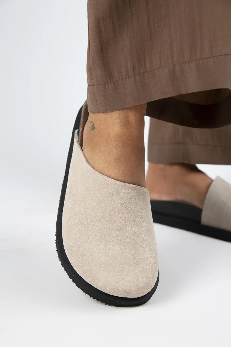 Manijero Manijero Ateshi Women's Genuine Leather Flat Clogs Beige