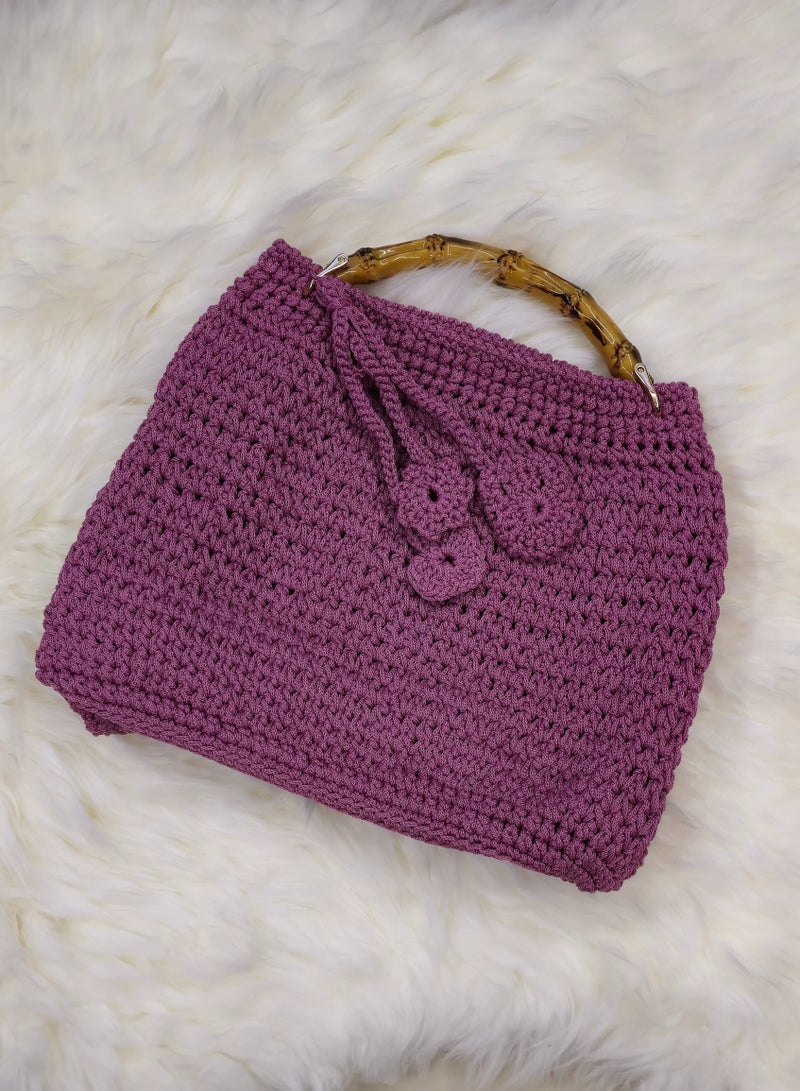 رند ساك حقيبة كروشيه باللون الليلكي مع مقبض علوي - Image 1