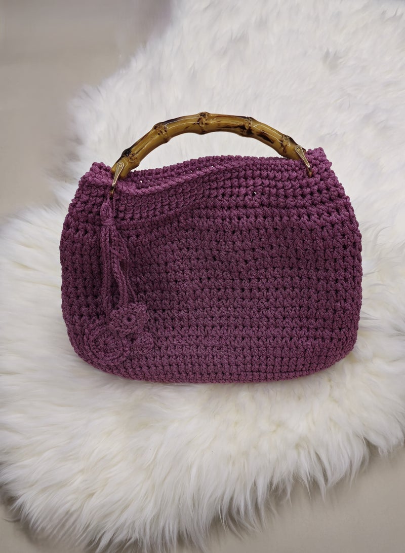 رند ساك حقيبة كروشيه باللون الليلكي مع مقبض علوي - Image 2