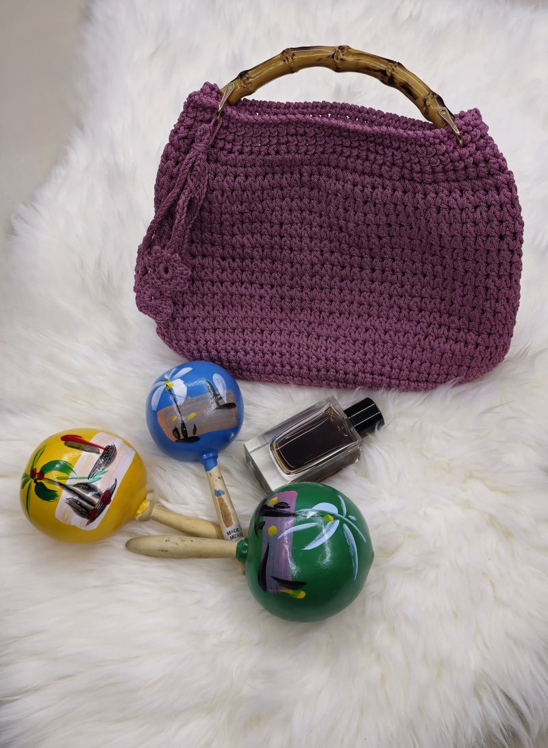 رند ساك حقيبة كروشيه باللون الليلكي مع مقبض علوي - Image 3