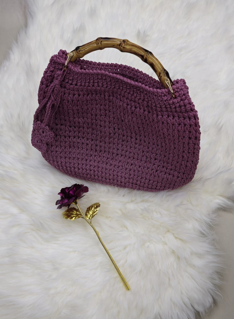 رند ساك حقيبة كروشيه باللون الليلكي مع مقبض علوي - Image 4