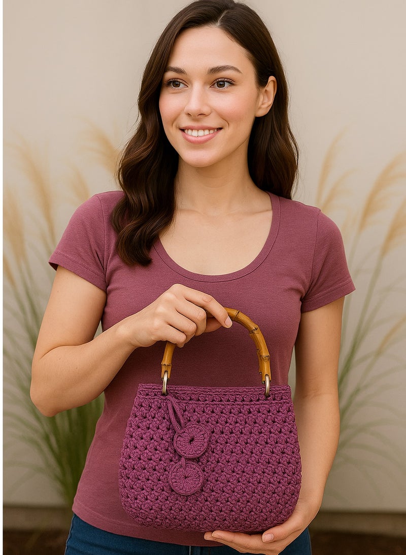 رند ساك حقيبة كروشيه باللون الليلكي مع مقبض علوي - Image 5