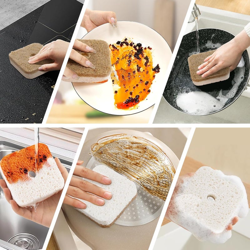 Excefore 4 Pack Natural Kitchen Scrub Sponge with Suction Hanger, Biodegradable Compostable Cellulose & Coconut Fiber, Non-Scratch Eco-Friendly Sponges for Kitchen, Bathroom, Household - Image 5
