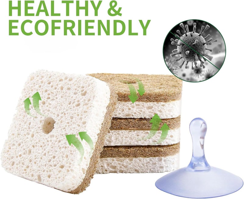 Excefore 4 Pack Natural Kitchen Scrub Sponge with Suction Hanger, Biodegradable Compostable Cellulose & Coconut Fiber, Non-Scratch Eco-Friendly Sponges for Kitchen, Bathroom, Household - Image 4