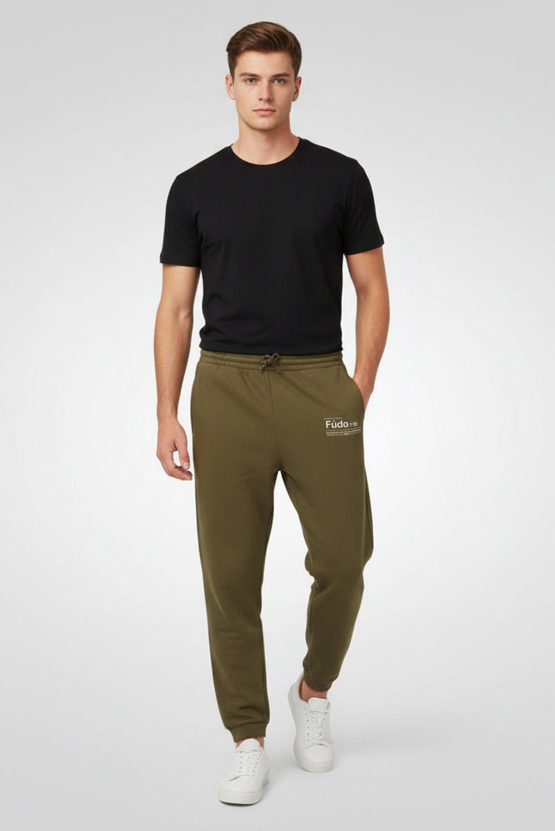 Fudo Men Regular Fit Brand Logo Jogger Pants, Olive - Image 2