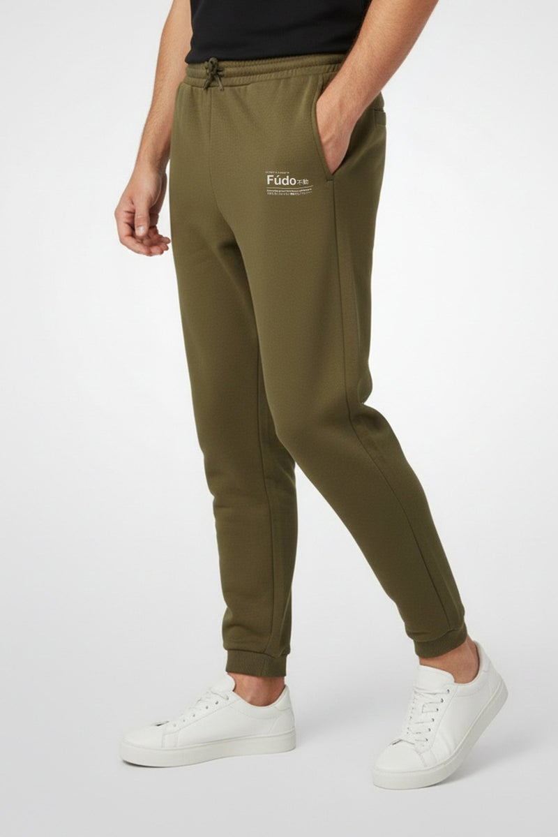 Fudo Men Regular Fit Brand Logo Jogger Pants, Olive - Image 3