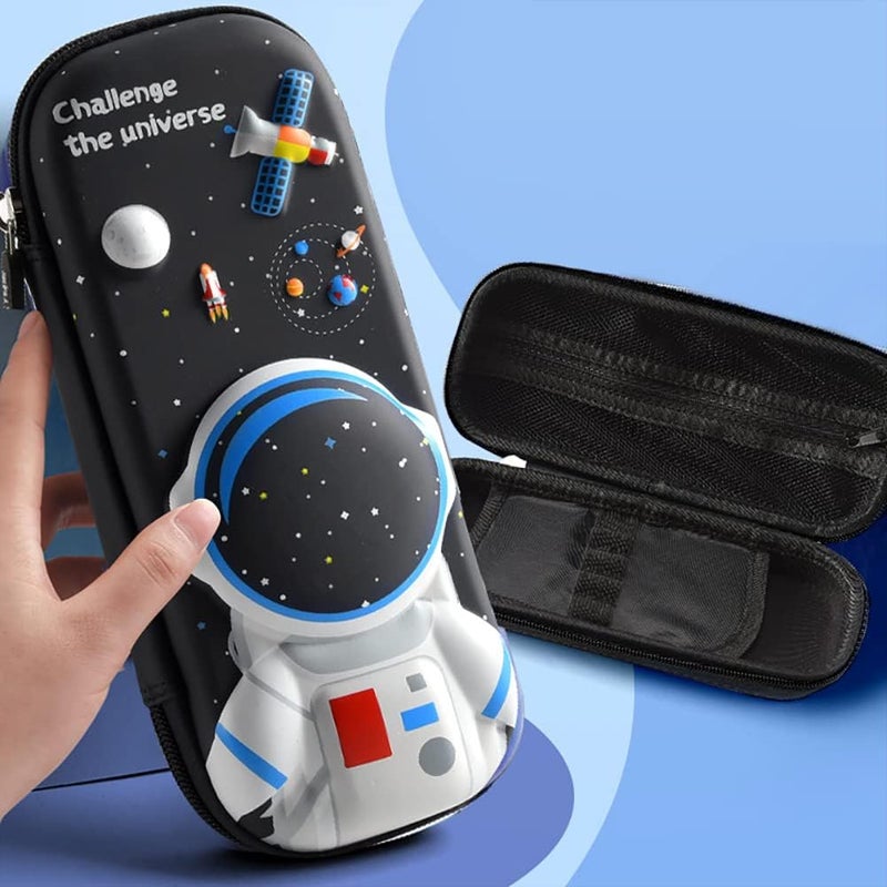 Pencil Case for Kids Boys 3D Astronaut Large Capacity Waterproof Pencil Box with Compartments Cute Pen Pouch for Kindergarten and School (Black) - Image 4