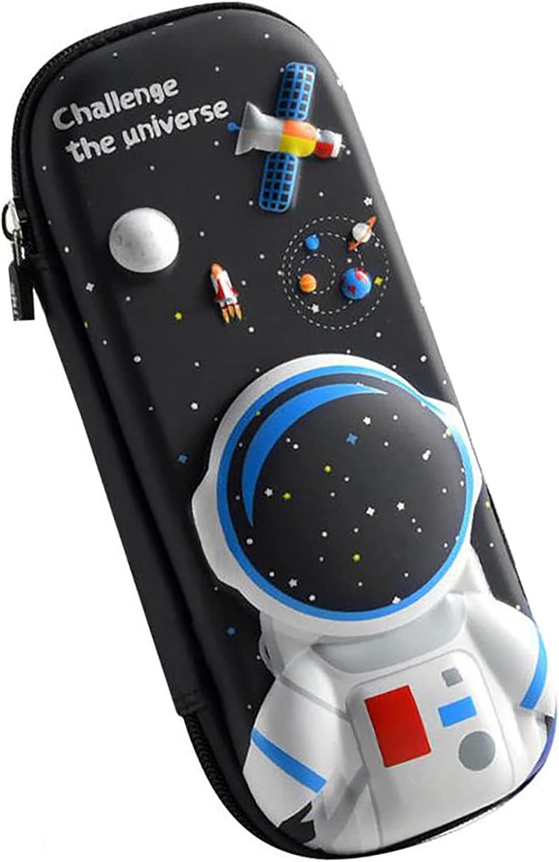 Pencil Case for Kids Boys 3D Astronaut Large Capacity Waterproof Pencil Box with Compartments Cute Pen Pouch for Kindergarten and School (Black) - Image 1