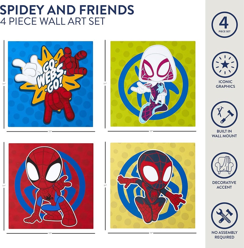 Idea Nuova Spidey and His Amazing Friends 4 Pack Square Canvas Wall Art Set, 11"x11" each for Bedroom - Image 2