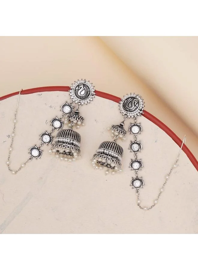 VOYLLA Voylla Apsara Peacock and Floral Motifs Brass Plated Sahara Earrings, Onesize, Brass, No Gemstone