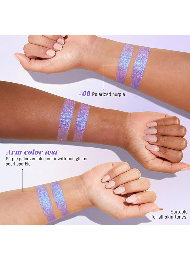HERORANGE Holographic  Face Highlighter Palette, Multichrome High Glossy Illuminator for Eye Brightener, Pearl Shimmer Smooth Glitter Baked Eyeshadow Blush Powder Makeup with Brush # 06 Purple - Image 5