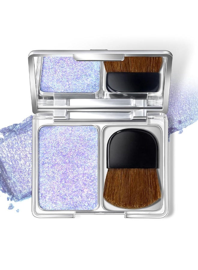 HERORANGE Holographic  Face Highlighter Palette, Multichrome High Glossy Illuminator for Eye Brightener, Pearl Shimmer Smooth Glitter Baked Eyeshadow Blush Powder Makeup with Brush # 06 Purple - Image 1