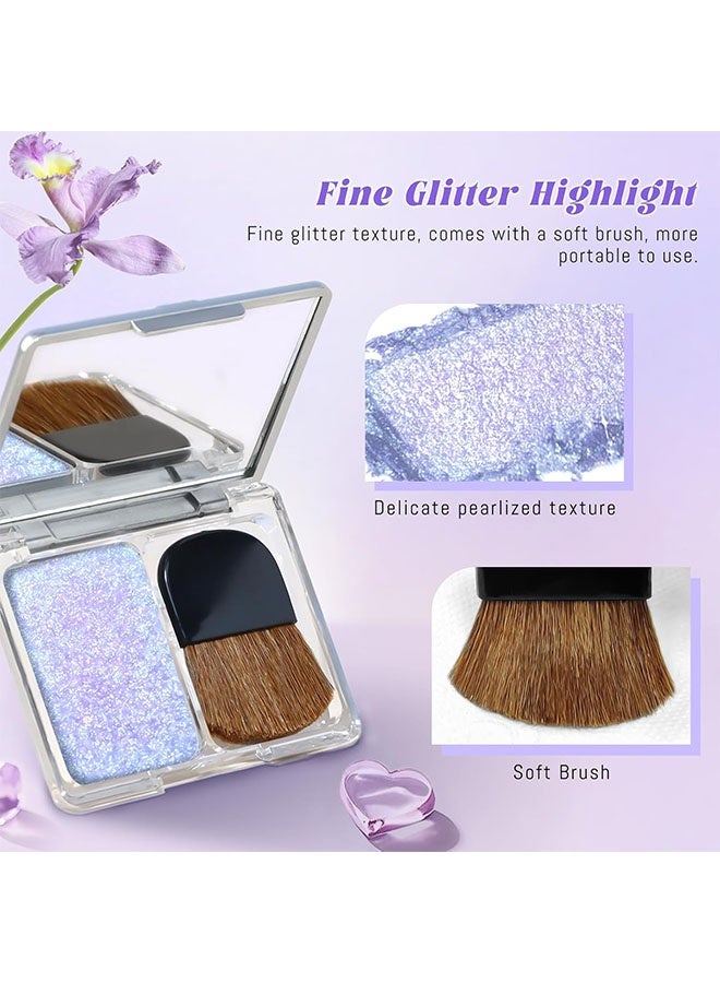 HERORANGE Holographic  Face Highlighter Palette, Multichrome High Glossy Illuminator for Eye Brightener, Pearl Shimmer Smooth Glitter Baked Eyeshadow Blush Powder Makeup with Brush # 06 Purple - Image 3