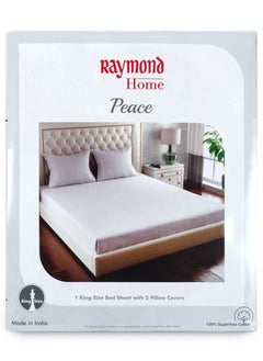 Raymond Raymond Home King Flat Sheet Super Soft Pure Cotton (274x274 cm, 46x69 cm) Flat sheet & 2 PillowCases  - Image 4