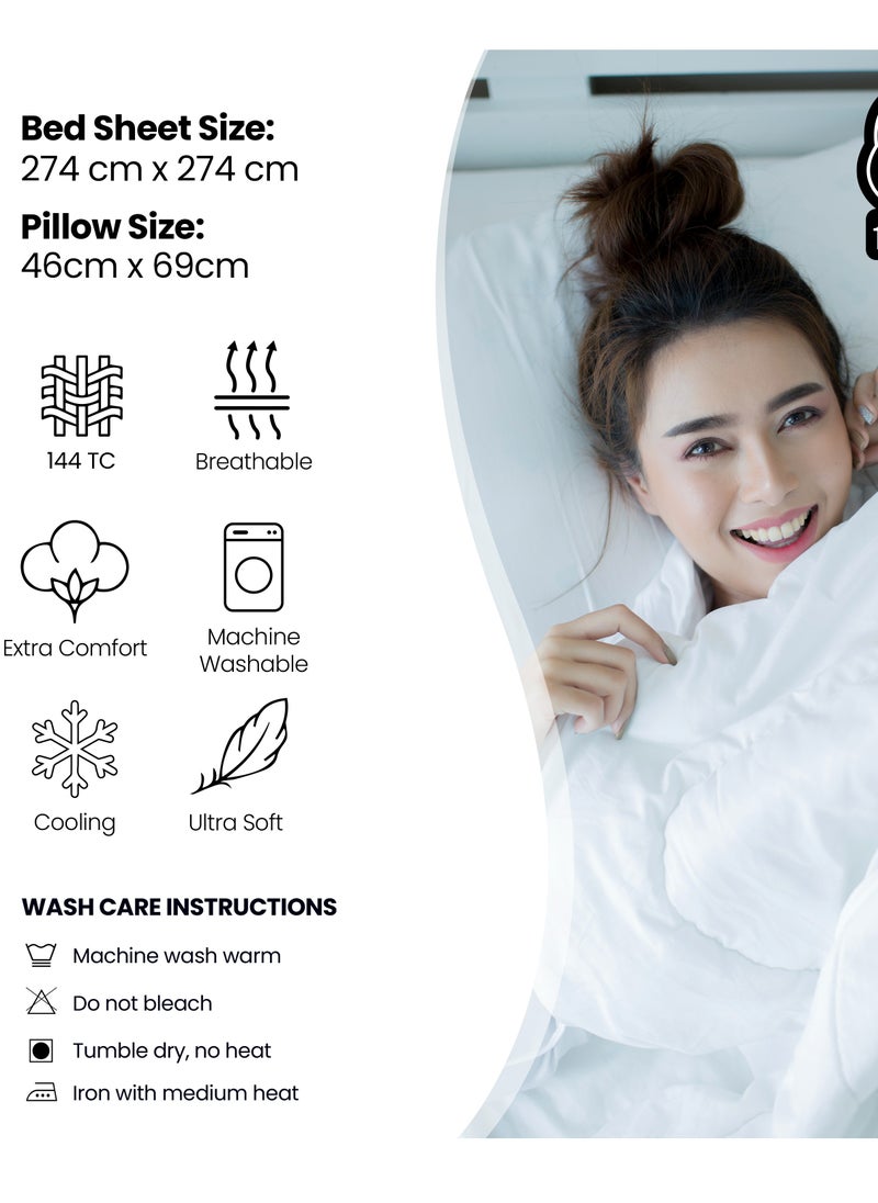 Raymond Raymond Home King Flat Sheet Super Soft Pure Cotton (274x274 cm, 46x69 cm) Flat sheet & 2 PillowCases  - Image 5