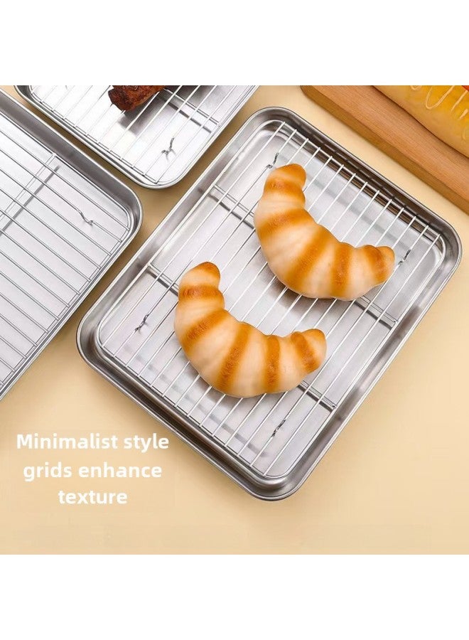 Japanese Style Flat Bottom 304 Stainless Steel Grill Net Square Dish Draining Tray Special For Oven Grilling Oil Draining Dish Plate-Specifications:22*17.5*2.5cm-Color:430 Square Plate With 201 Grilling Net  - Image 2