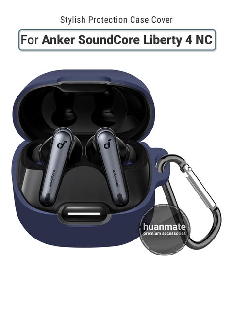 غطاء حافظة من السيليكون Anker SoundCore Liberty 4 NC - أزرق داكن - مصنوع من السيليكون الناعم، خفيف الوزن ومتين - تصميم أنيق، فتحات دقيقة، سهل التركيب والإزالة