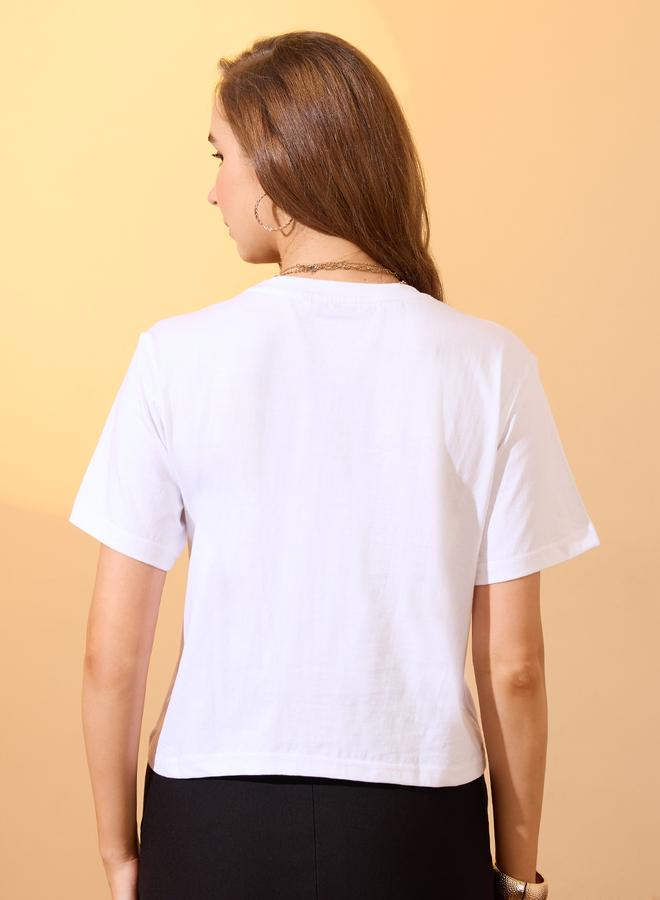 Globus White Lady Graphic Print Boxy Crop T-Shirt - Image 3