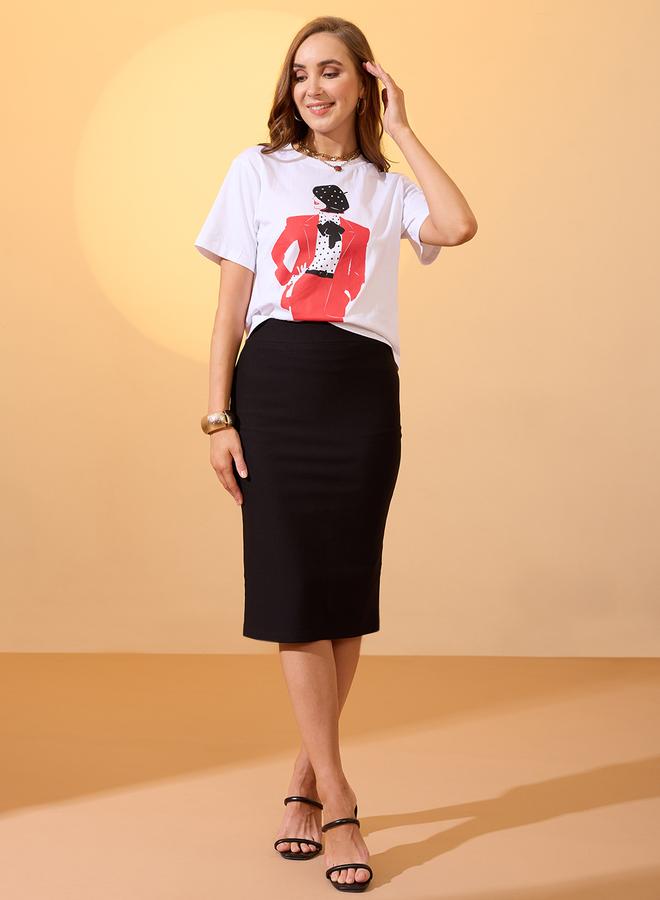 Globus White Lady Graphic Print Boxy Crop T-Shirt - Image 5