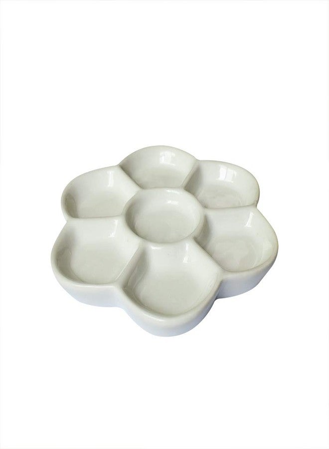 Yuauy 5" Diameter Flower Paint Palette Glazed Watercolor Painting Mixing Ceramic Palette - Image 1