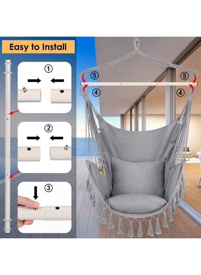 Arabest كرسي أرجوحة معلق، حبل أرجوحة، نسيج قطن عالي الجودة، كرسي ماكرامي معلق كبير مع جيب و 2 وسائد، يدعم حتى 330 رطل. يتميز بسهولة الحركة، مثالي للشرفة، التراس، الفناء الخلفي. - Image 3