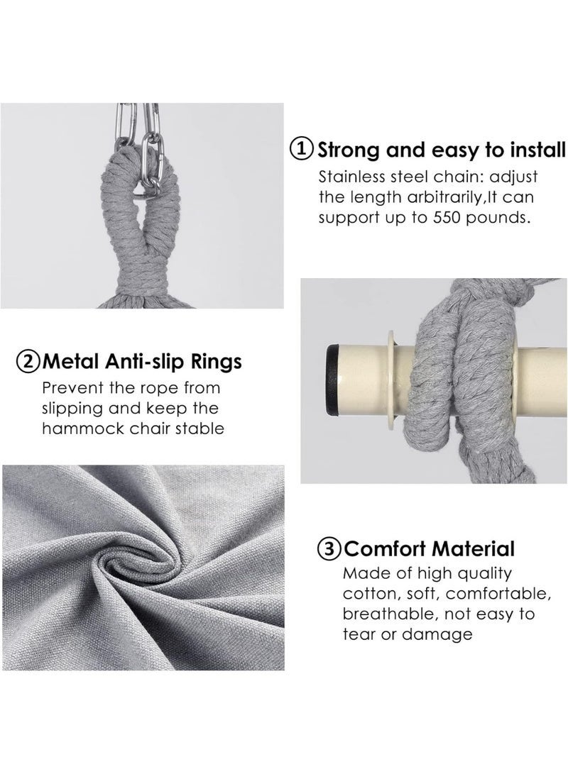 Arabest كرسي أرجوحة معلق، حبل أرجوحة، نسيج قطن عالي الجودة، كرسي ماكرامي معلق كبير مع جيب و 2 وسائد، يدعم حتى 330 رطل. يتميز بسهولة الحركة، مثالي للشرفة، التراس، الفناء الخلفي. - Image 5