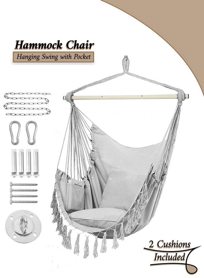 Arabest كرسي أرجوحة معلق، حبل أرجوحة، نسيج قطن عالي الجودة، كرسي ماكرامي معلق كبير مع جيب و 2 وسائد، يدعم حتى 330 رطل. يتميز بسهولة الحركة، مثالي للشرفة، التراس، الفناء الخلفي. - Image 1