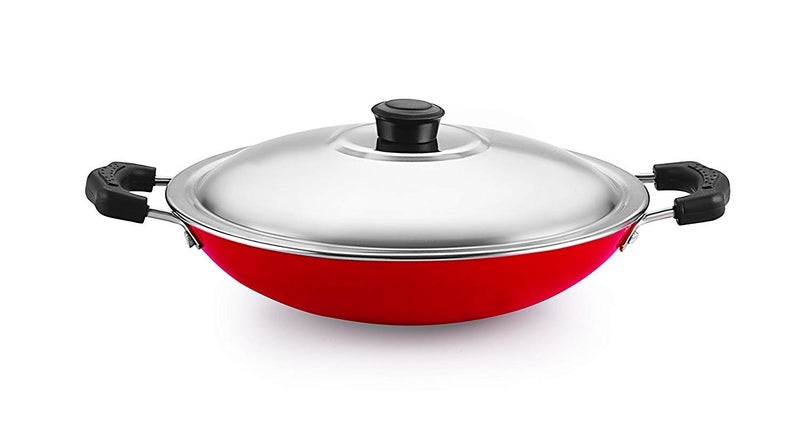 Blue Diamond Xtend Diamond Appachetty Non-Stick Aluminium Appachatti with Stainless Steel lid, 2.6mm, Red/Black, 23cm, Gas Compatible - Image 1