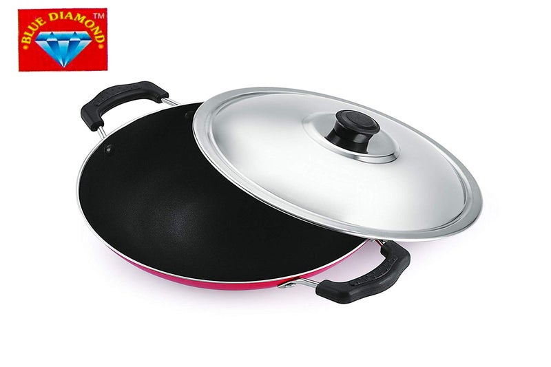 Blue Diamond Xtend Diamond Appachetty Non-Stick Aluminium Appachatti with Stainless Steel lid, 2.6mm, Red/Black, 23cm, Gas Compatible - Image 2
