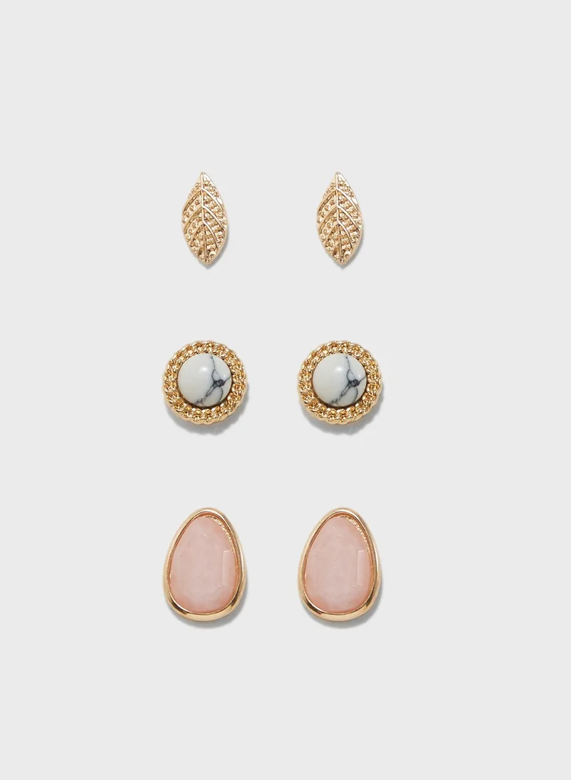 FOREVER 21 Faux Stone & Etched Leaf Earrings Multipack