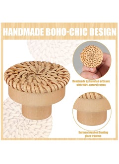 KASTWAVE Wooden Drawer Knobs, Rattan Dresser Knobs Round Handmade Wicker Woven and Screws for Boho Furniture Knobs Cabinets Dresser Handles Hardware Pulls Cabinet Knobs Wood Color 35*30mm  - Image 2