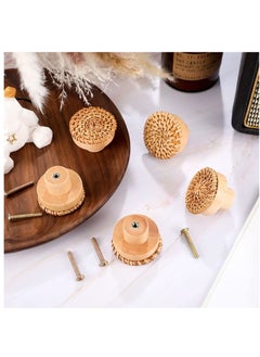 KASTWAVE Wooden Drawer Knobs, Rattan Dresser Knobs Round Handmade Wicker Woven and Screws for Boho Furniture Knobs Cabinets Dresser Handles Hardware Pulls Cabinet Knobs Wood Color 35*30mm  - Image 3