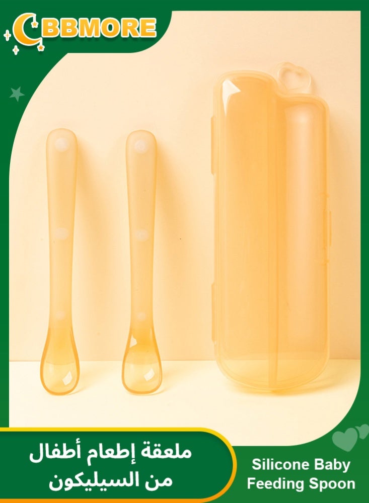 BBMORE 2Pack Soft Silicone Baby Feeding Shallow Spoon with Storage Box, BPA-Free, Gum-Friendly & Ergonomic Training Spoon for Babies 4 Months+, Infants & Toddlers, First Stage Self-Feeding, Dishwasher & Boil-Proof - Image 1