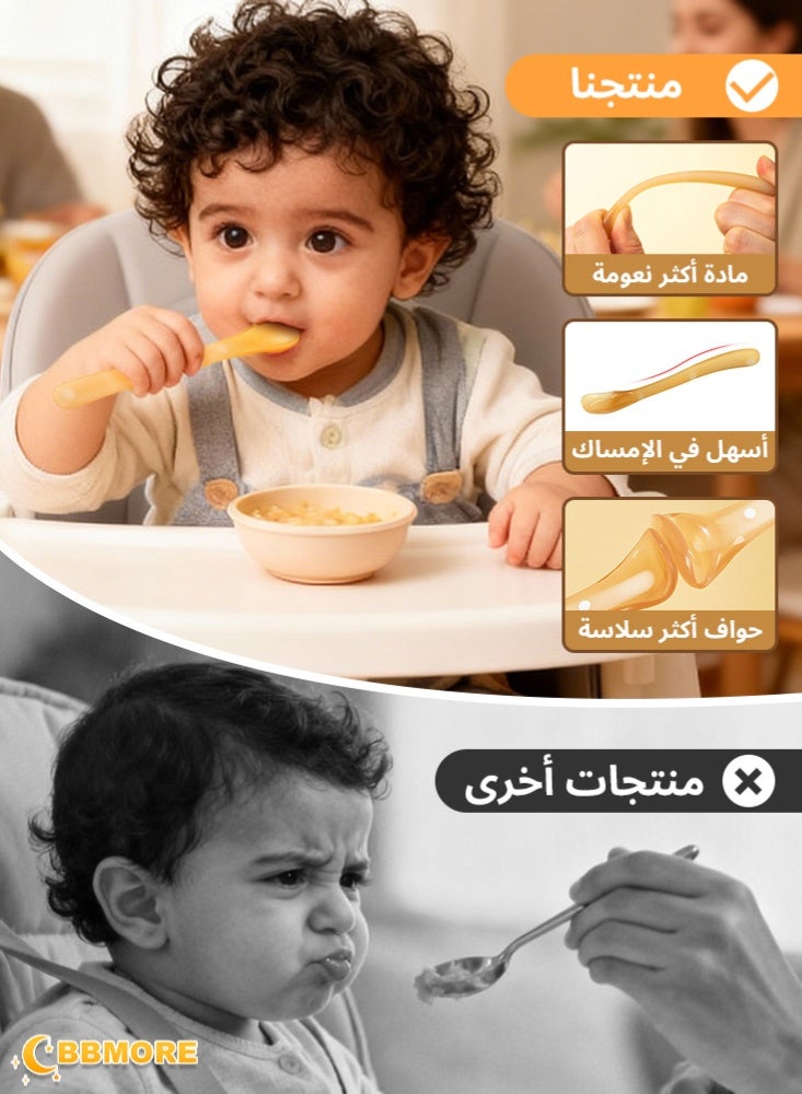 BBMORE 2Pack Soft Silicone Baby Feeding Shallow Spoon with Storage Box, BPA-Free, Gum-Friendly & Ergonomic Training Spoon for Babies 4 Months+, Infants & Toddlers, First Stage Self-Feeding, Dishwasher & Boil-Proof - Image 3
