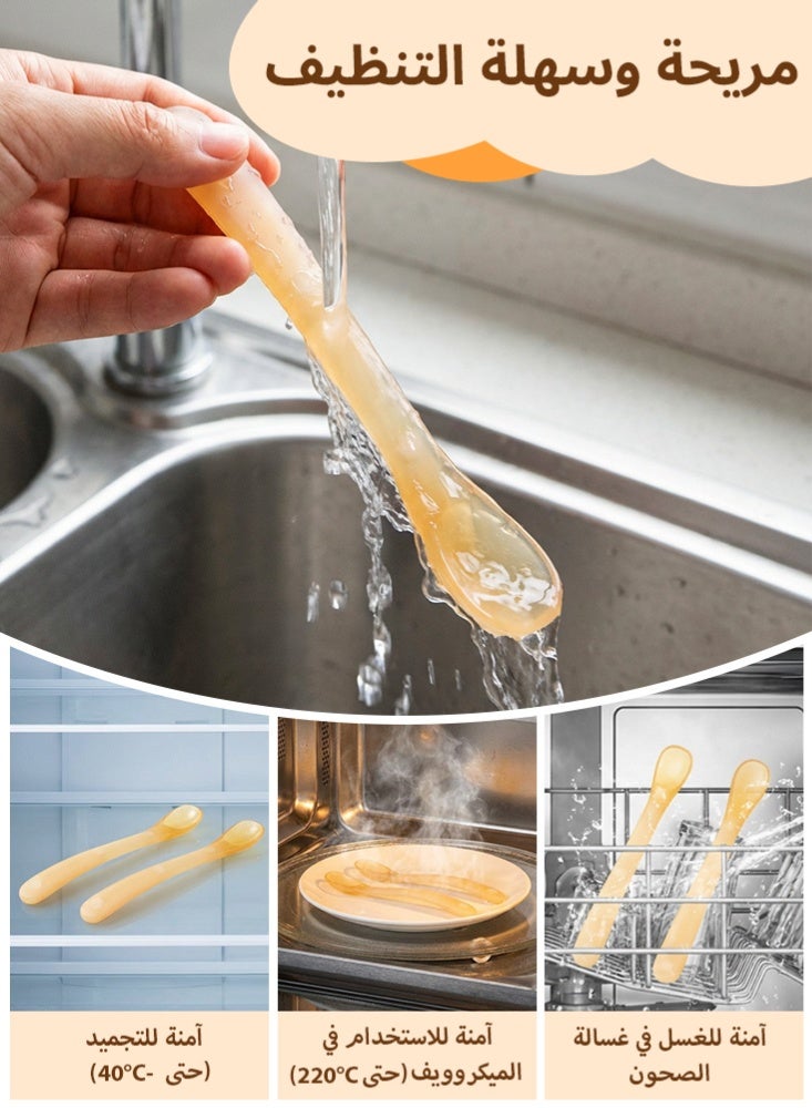 BBMORE 2Pack Soft Silicone Baby Feeding Shallow Spoon with Storage Box, BPA-Free, Gum-Friendly & Ergonomic Training Spoon for Babies 4 Months+, Infants & Toddlers, First Stage Self-Feeding, Dishwasher & Boil-Proof - Image 4