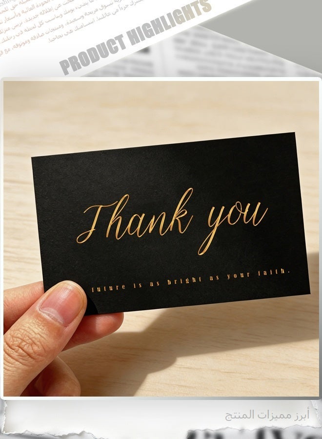 50PCS Black Thank You Cards, Gold Foil Inspirational Quote Greeting Cards for Graduation, Birthday Party Favors, Elegant Stationery with Golden Heart Design - Image 2