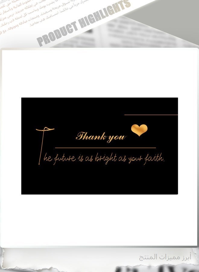 50PCS Black Thank You Cards, Gold Foil Inspirational Quote Greeting Cards for Graduation, Birthday Party Favors, Elegant Stationery with Golden Heart Design - Image 4