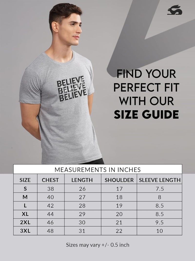 ADRO Men's Grey Motivational Printed T-Shirt - Believe in Yourself Graphic, Regular Fit, Cotton Lycra Stretch Fabric - Image 5