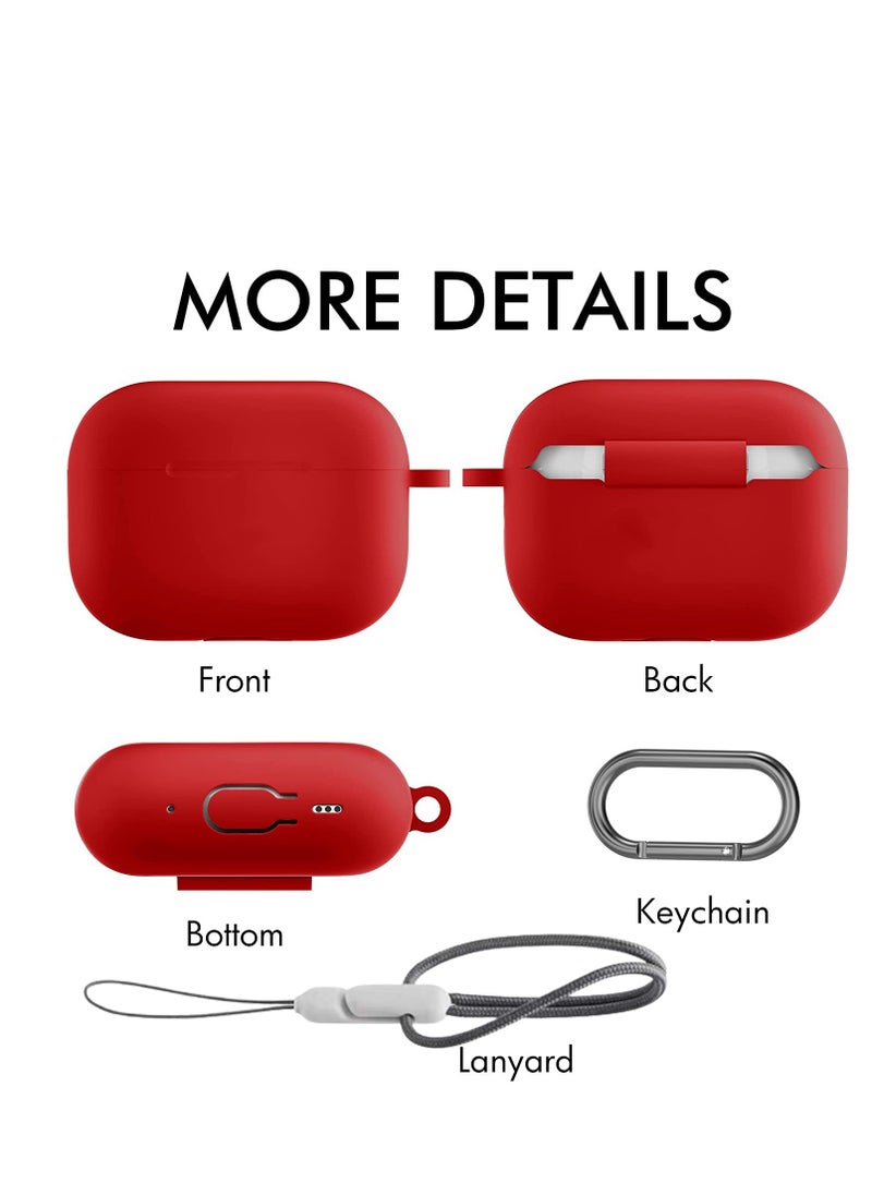 YONK - Airpods Pro 2nd generation Case, Silicone Case Cover Compatible with Airpods Pro 2nd generation Replacement Shockproof with Keychain for Men Women And incase lanyard RED - Image 1