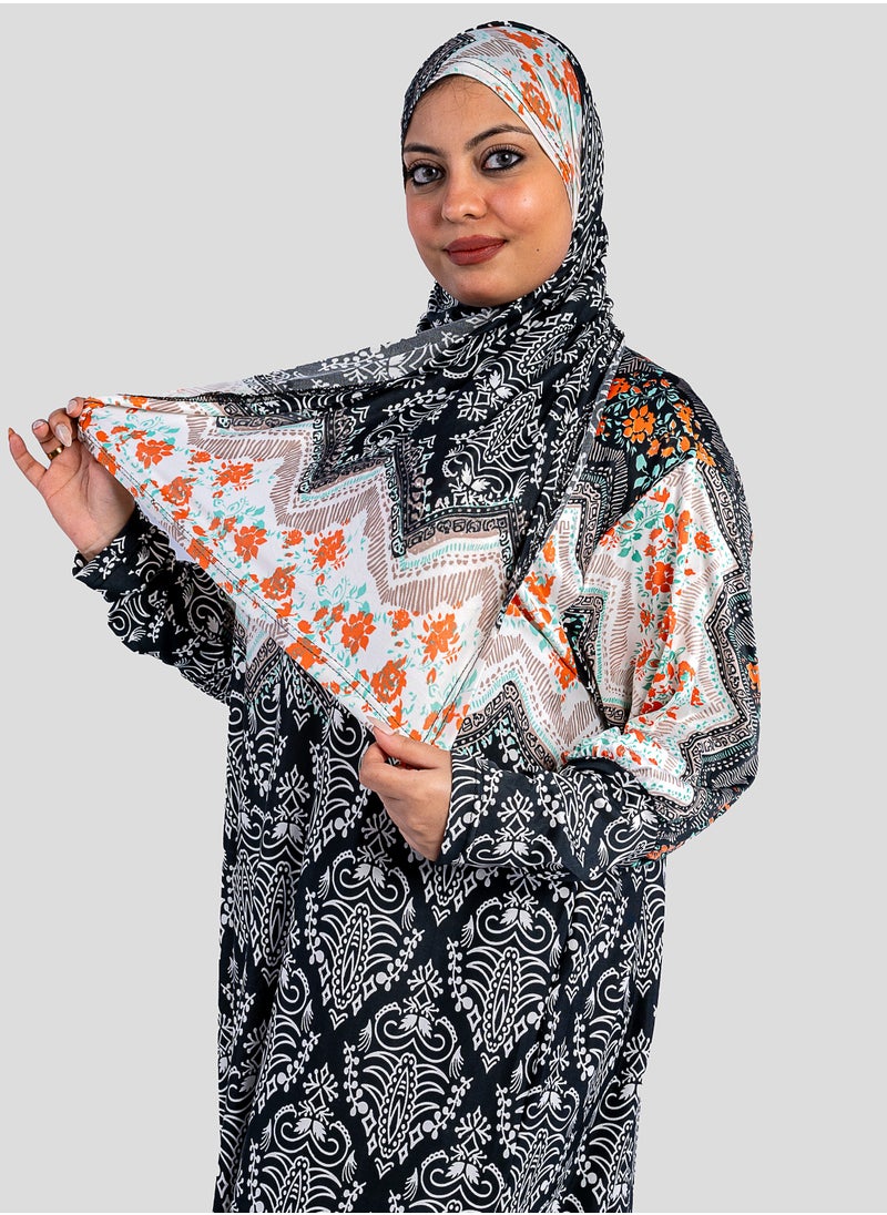 ARTLOOK - Women's abaya with a distinctive multi-colored design - loose and wide - with a hijab - Image 1