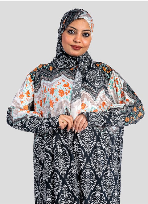 عباية نسائية تصميم متعدد الألوان مميز - فضفاضة واسعة - مع حجاب