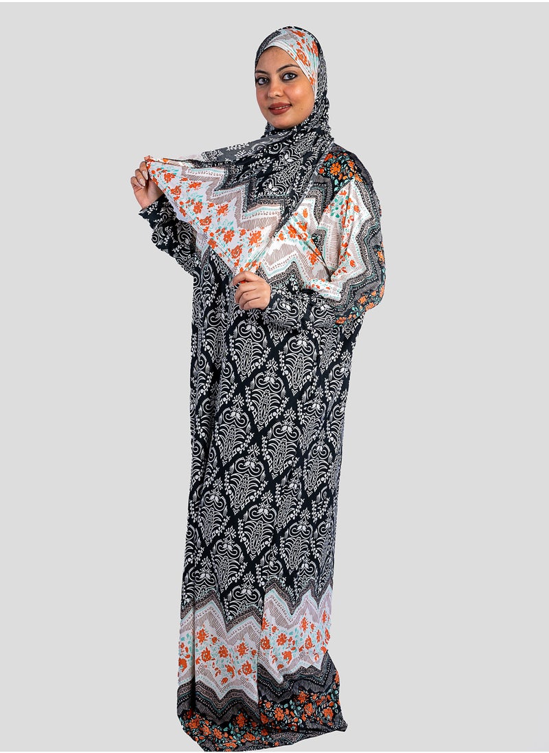 ARTLOOK - Women's abaya with a distinctive multi-colored design - loose and wide - with a hijab - Image 1