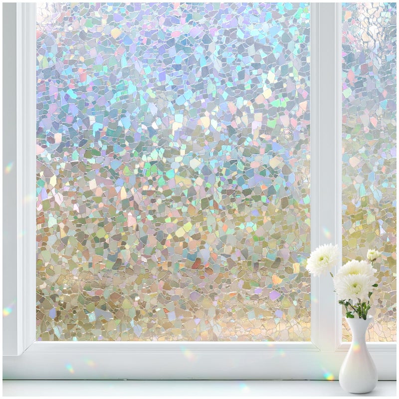 Haton Window Privacy Film Rainbow Film Stained Glass Window Clings, 3D Decorative UV Sun Blocking Sticker, Static Cling Removable Heat Control Tint for Home Door, 17.5" x 78.7" Non-Adhesive - Image 1