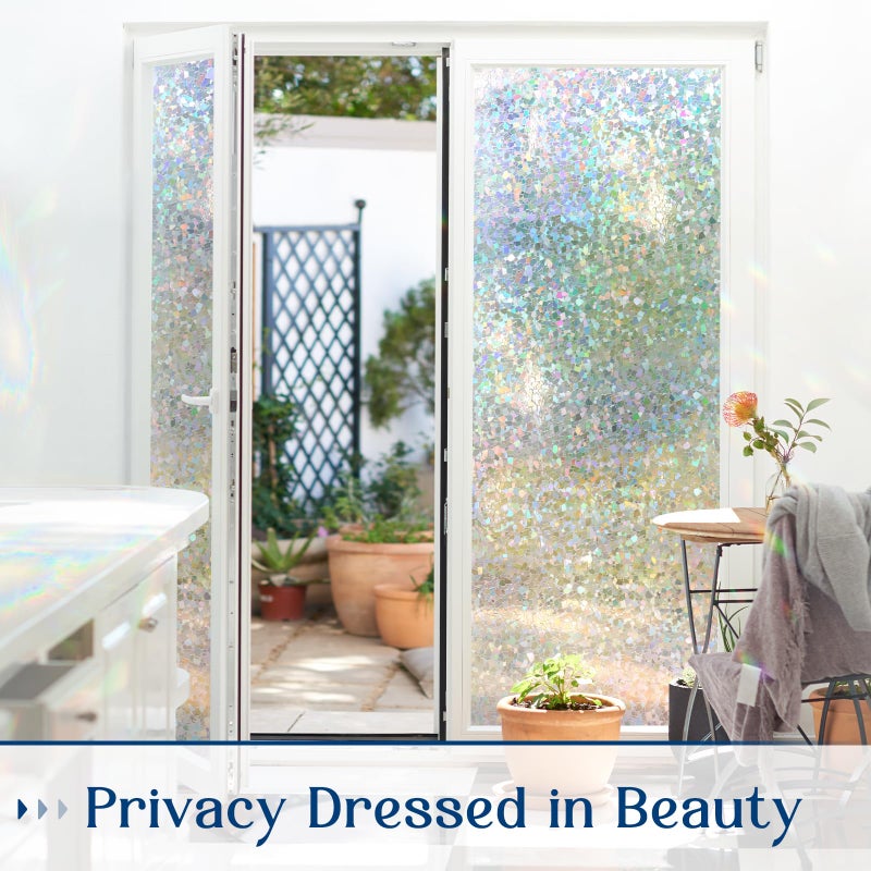 Haton Window Privacy Film Rainbow Film Stained Glass Window Clings, 3D Decorative UV Sun Blocking Sticker, Static Cling Removable Heat Control Tint for Home Door, 17.5" x 78.7" Non-Adhesive - Image 5