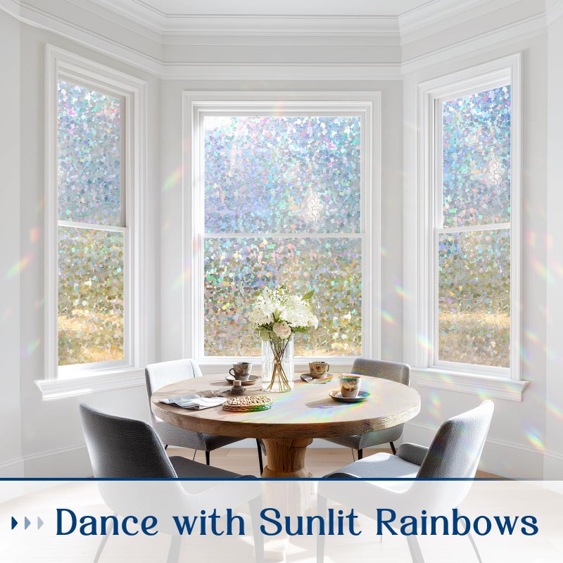 Haton Window Privacy Film Rainbow Film Stained Glass Window Clings, 3D Decorative UV Sun Blocking Sticker, Static Cling Removable Heat Control Tint for Home Door, 17.5" x 78.7" Non-Adhesive - Image 2