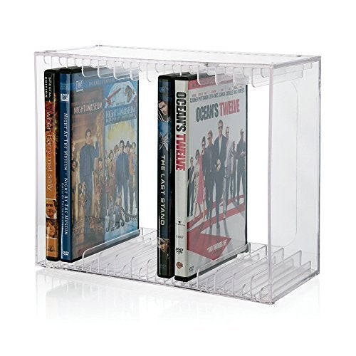 STORi Stackable Clear Plastic DVD Organizer with Rubber Feet | Rectangular Holder Perfect for Theater Room | Holds up to 14 Standard DVD Cases | Made in USA - Image 1